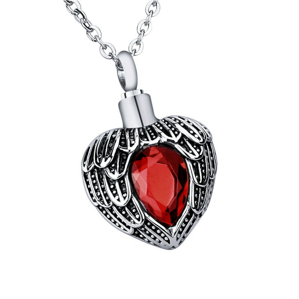 Cremation Jewelry for Ash My Husband Urn Necklace Angel Wing Birthstone Keepsake Memorial Pendant 